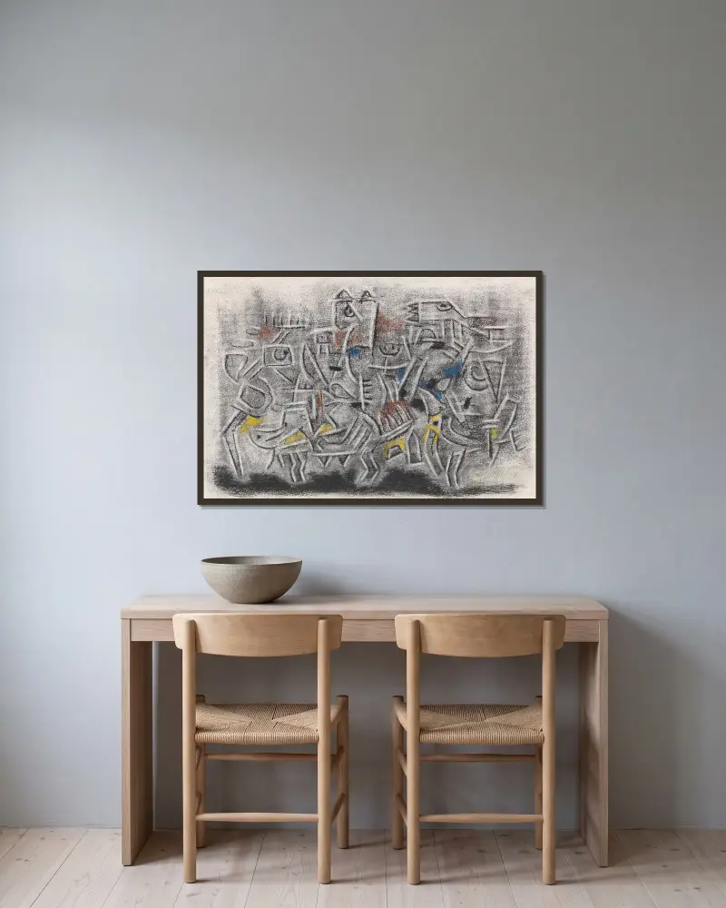 Ohne Titel av Willi Baumeister inramad på en vägg
