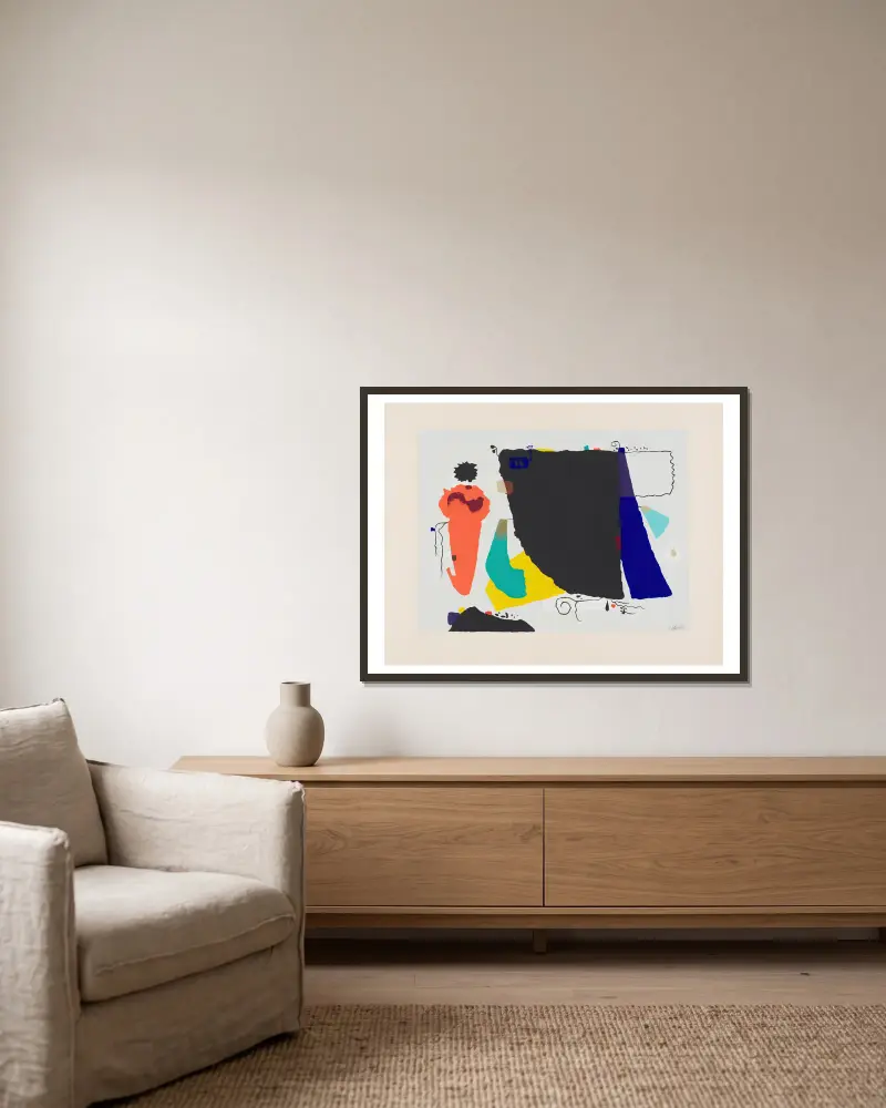 Phantom mit roter Figur, 1951 av Willi Baumeister inramad på en vägg