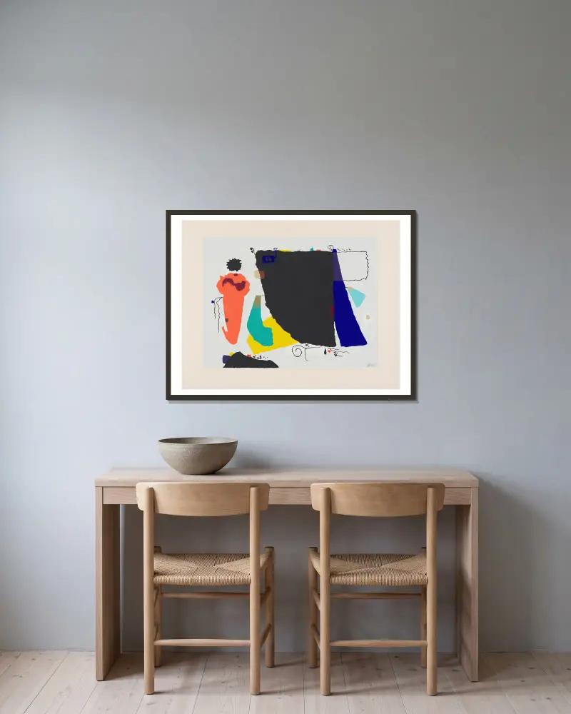 Phantom mit roter Figur, 1951 av Willi Baumeister inramad på en vägg