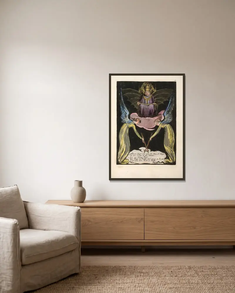 Albions Angel rose … av William Blake inramad på en vägg