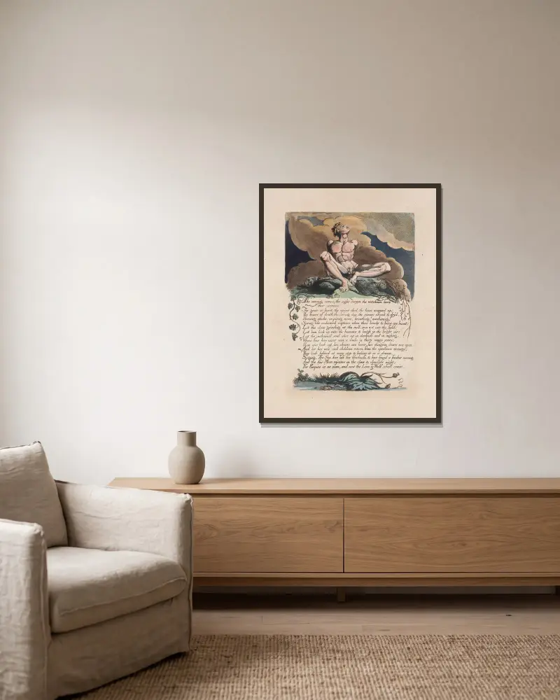 Amerika, eine Prophezeiung Taf. 08 von William Blake gerahmt an einer Wand