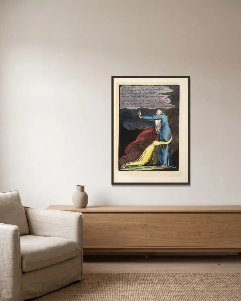 Arise O Rintrah …, 1794 – nr 2 av William Blake inramad på en vägg