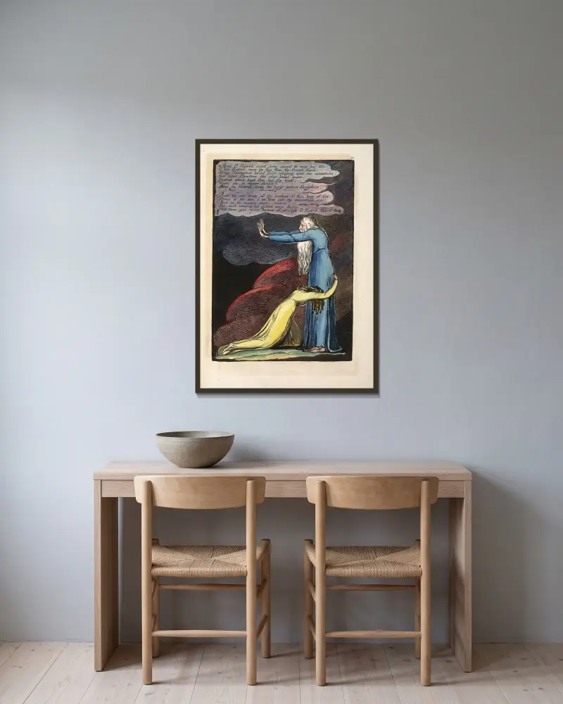 Arise O Rintrah …, 1794 – nr 2 av William Blake inramad på en vägg