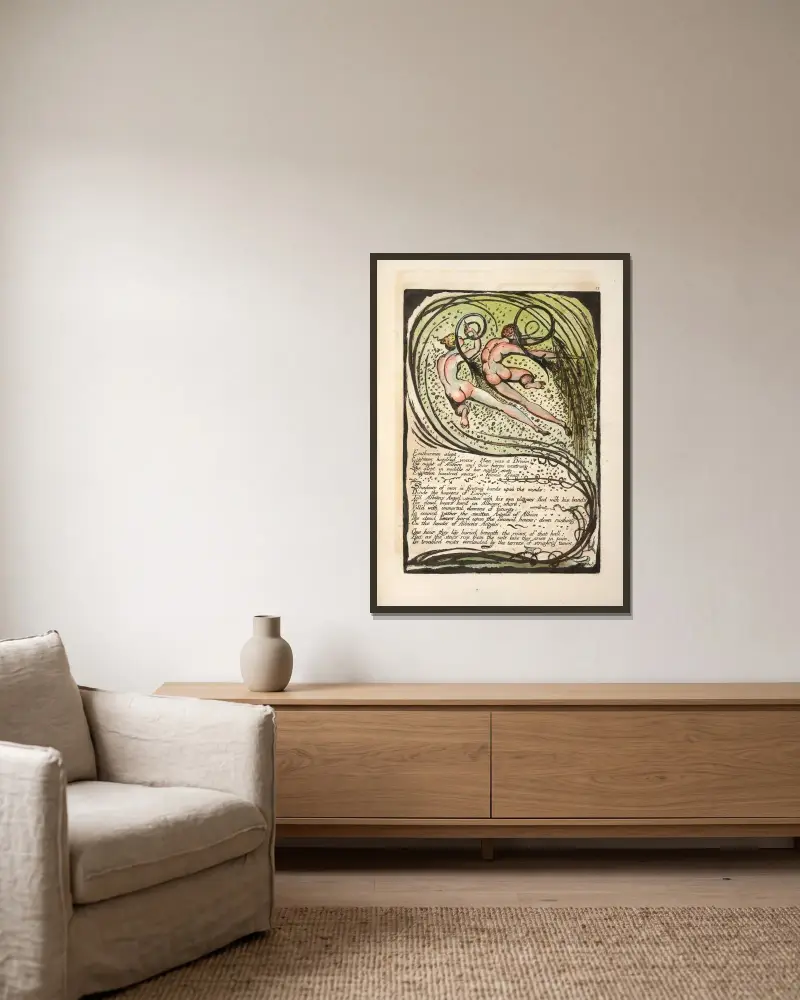 Enitharmon slept …, 1794 – nr 2 av William Blake inramad på en vägg