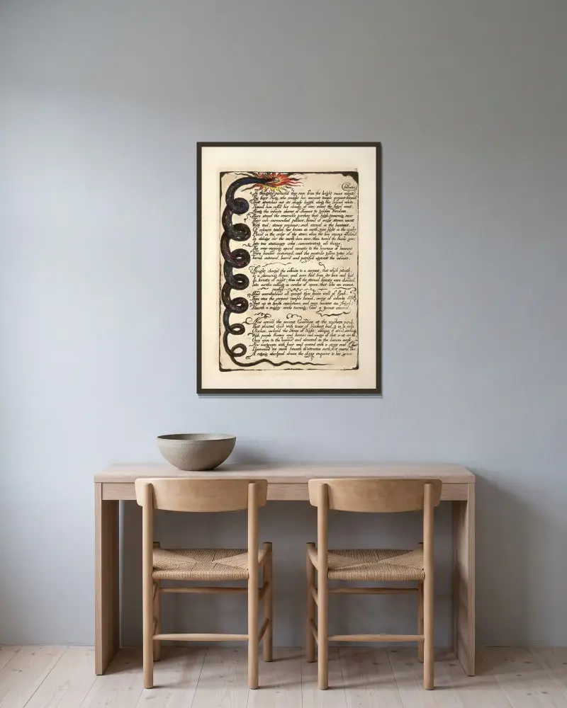 In thoughts perturb’d …, 1794 – nr 2 av William Blake inramad på en vägg