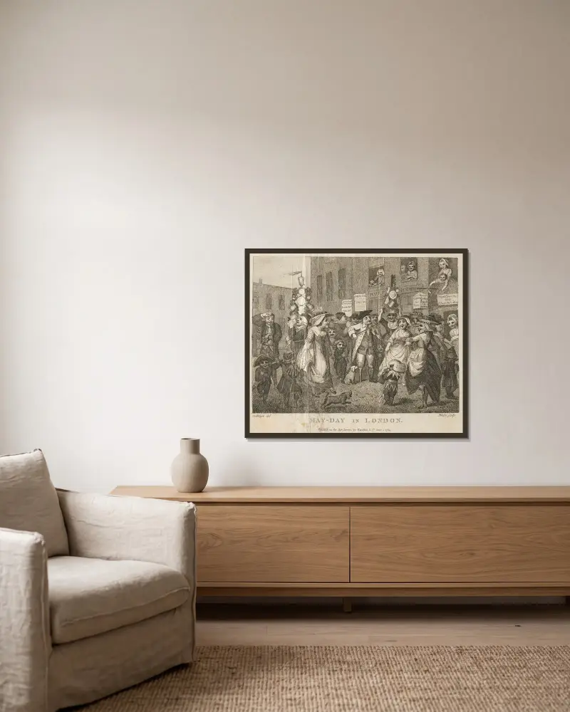 Der Erste Mai in London von William Blake gerahmt an einer Wand