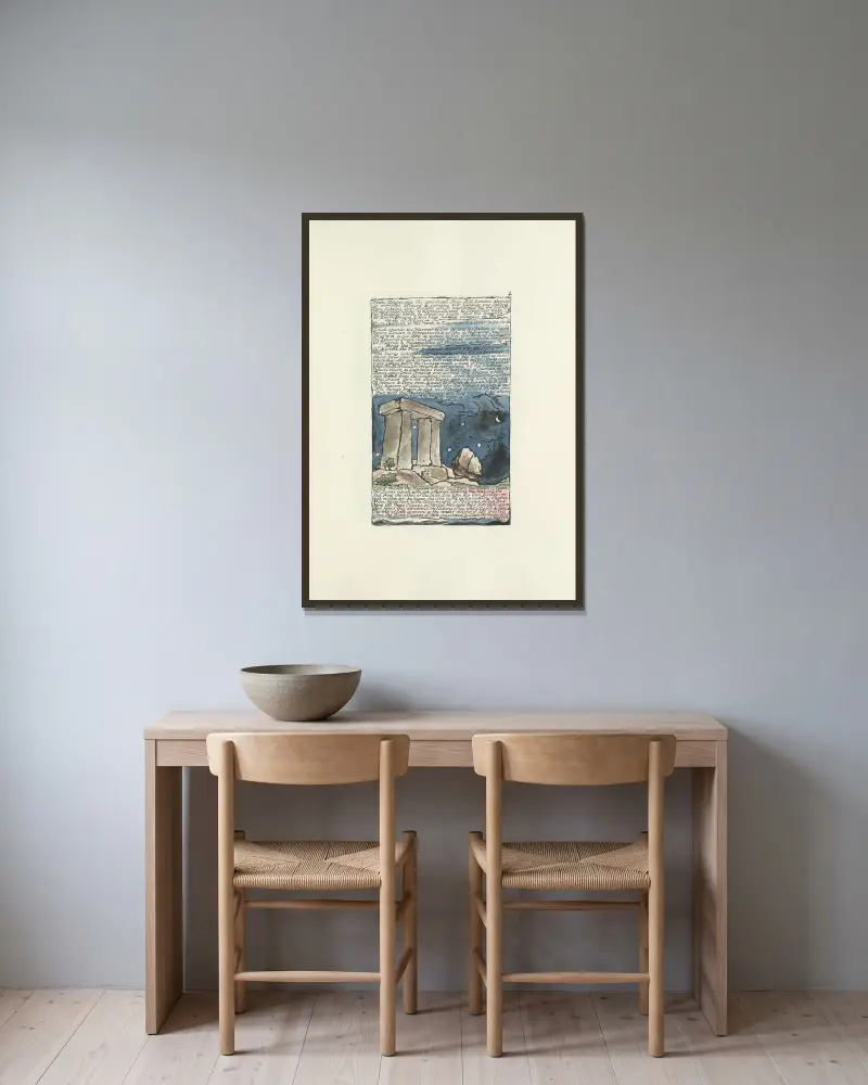 Milton, en dikt i 2 böcker, pl. 4 av William Blake inramad på en vägg