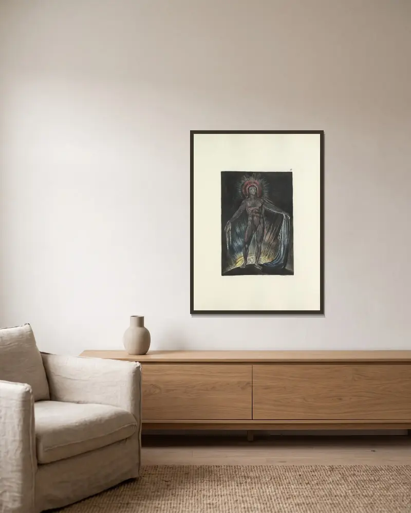 Milton, en dikt i 2 böcker, pl. 13 av William Blake inramad på en vägg