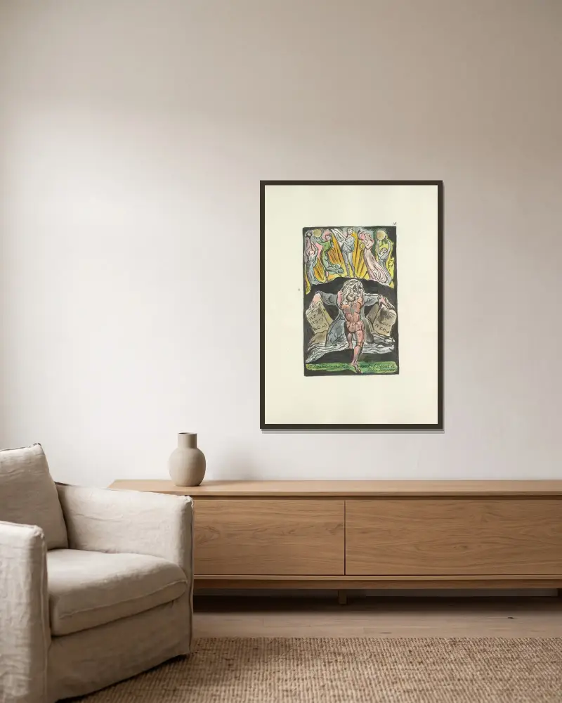 Milton, en dikt i 2 böcker, pl. 15 av William Blake inramad på en vägg
