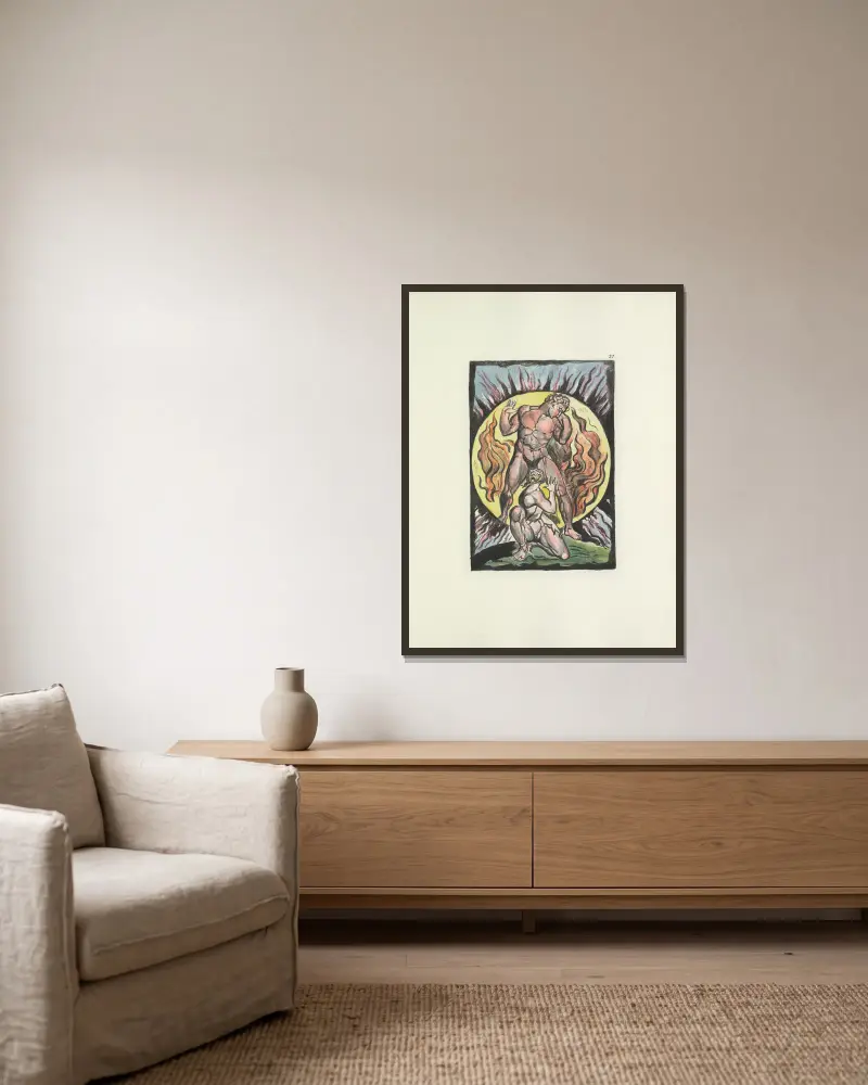 Milton, en dikt i två böcker, pl. 21 av William Blake inramad på en vägg