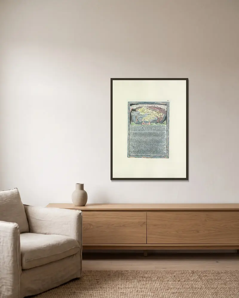 Milton, en dikt i två böcker, pl. 30 av William Blake inramad på en vägg