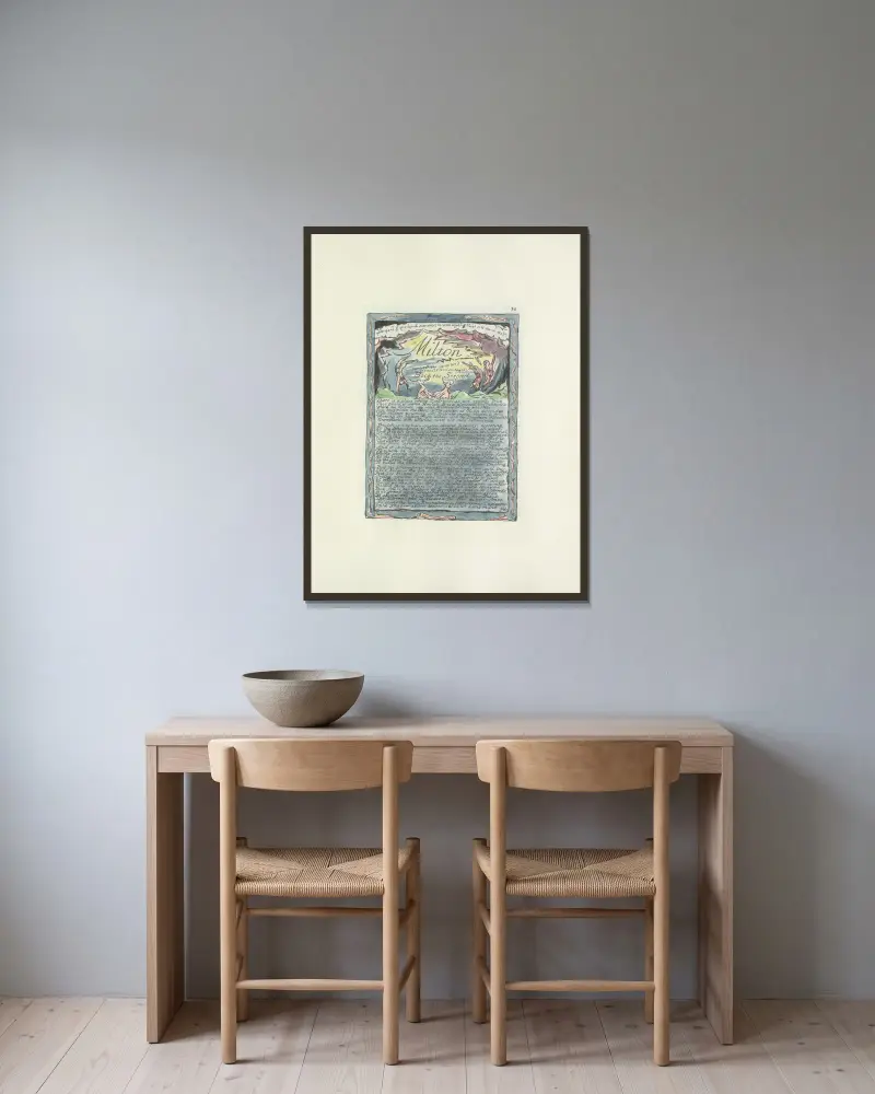 Milton, en dikt i två böcker, pl. 30 av William Blake inramad på en vägg