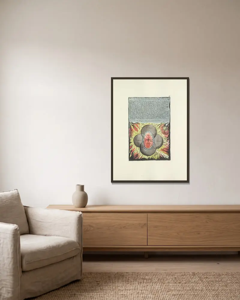 Milton, en dikt i 2 böcker, pl. 32 av William Blake inramad på en vägg