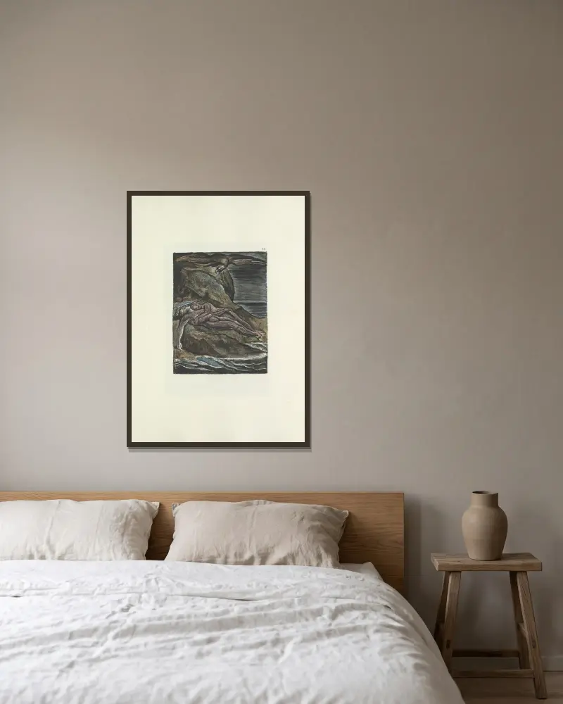 Milton, en dikt i 2 böcker, plansch 38 av William Blake inramad på en vägg