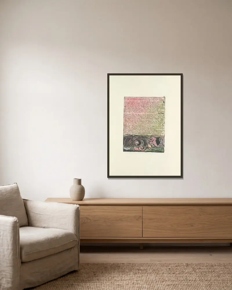 Milton, en dikt i 2 böcker, pl. 42 av William Blake inramad på en vägg