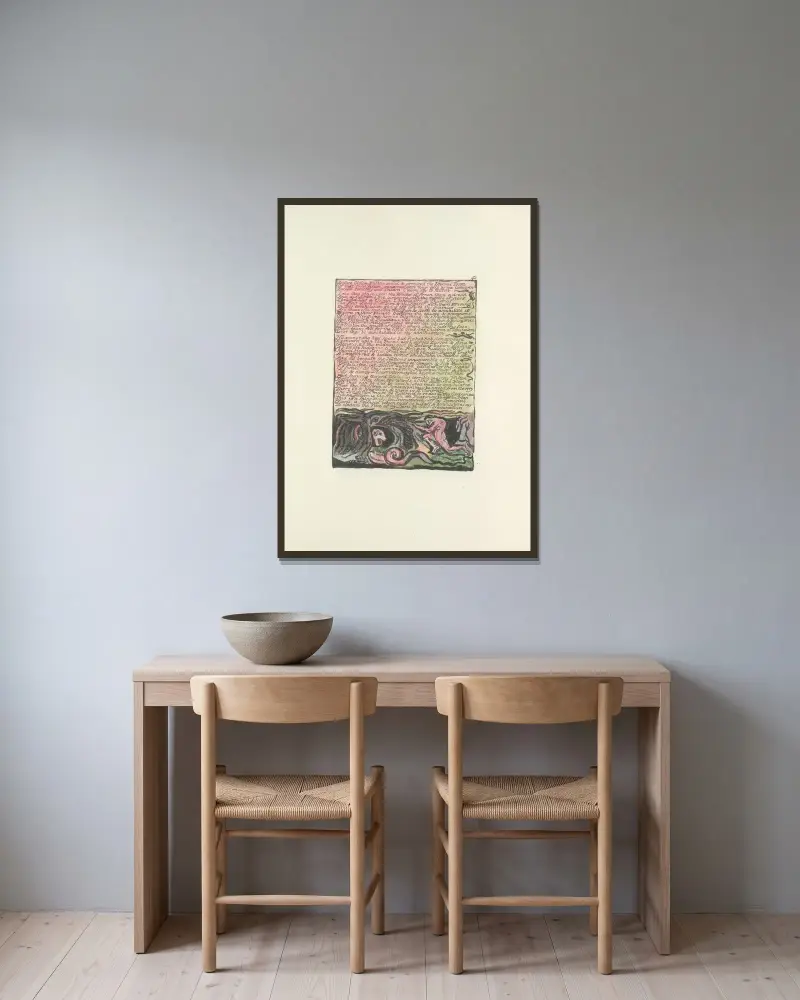 Milton, en dikt i 2 böcker, pl. 42 av William Blake inramad på en vägg