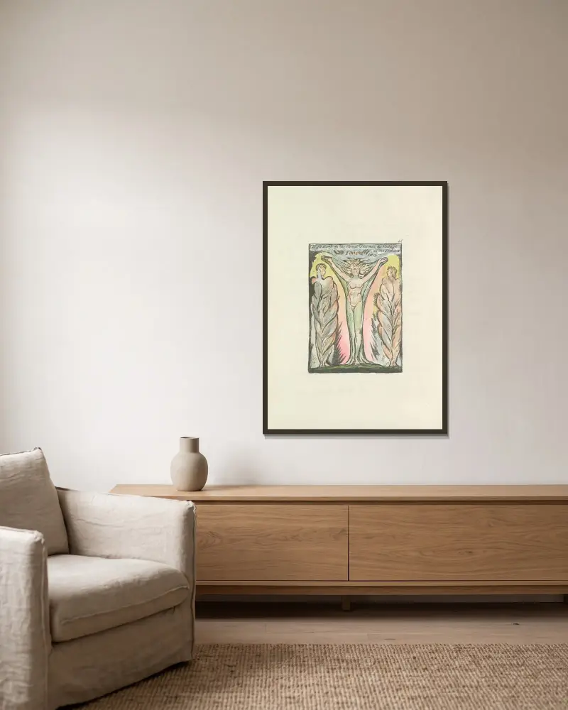 Milton, en dikt i 2 böcker, pl. 45 av William Blake inramad på en vägg