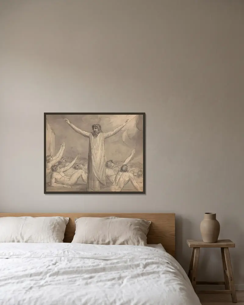 Moses hemmt die Pest von William Blake gerahmt an einer Wand