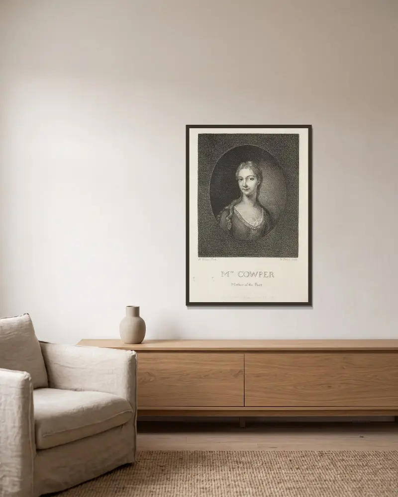 Mrs. Cowper, Mother of the Poet av William Blake inramad på en vägg