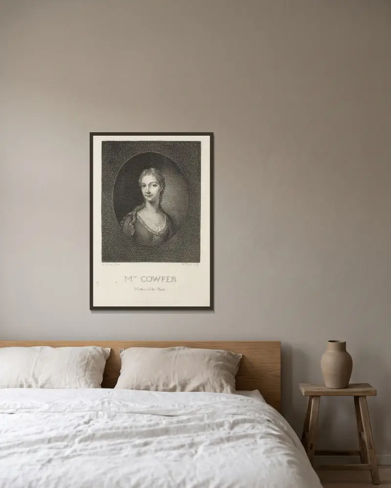 Mrs. Cowper, Mother of the Poet av William Blake inramad på en vägg