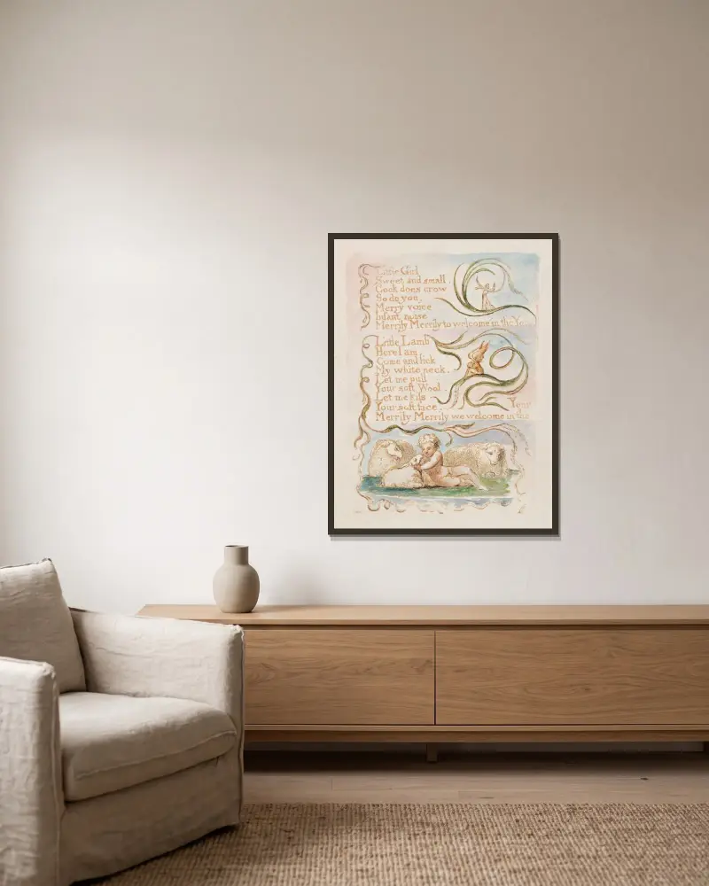 Pl. 8 – Frühling von William Blake gerahmt an einer Wand