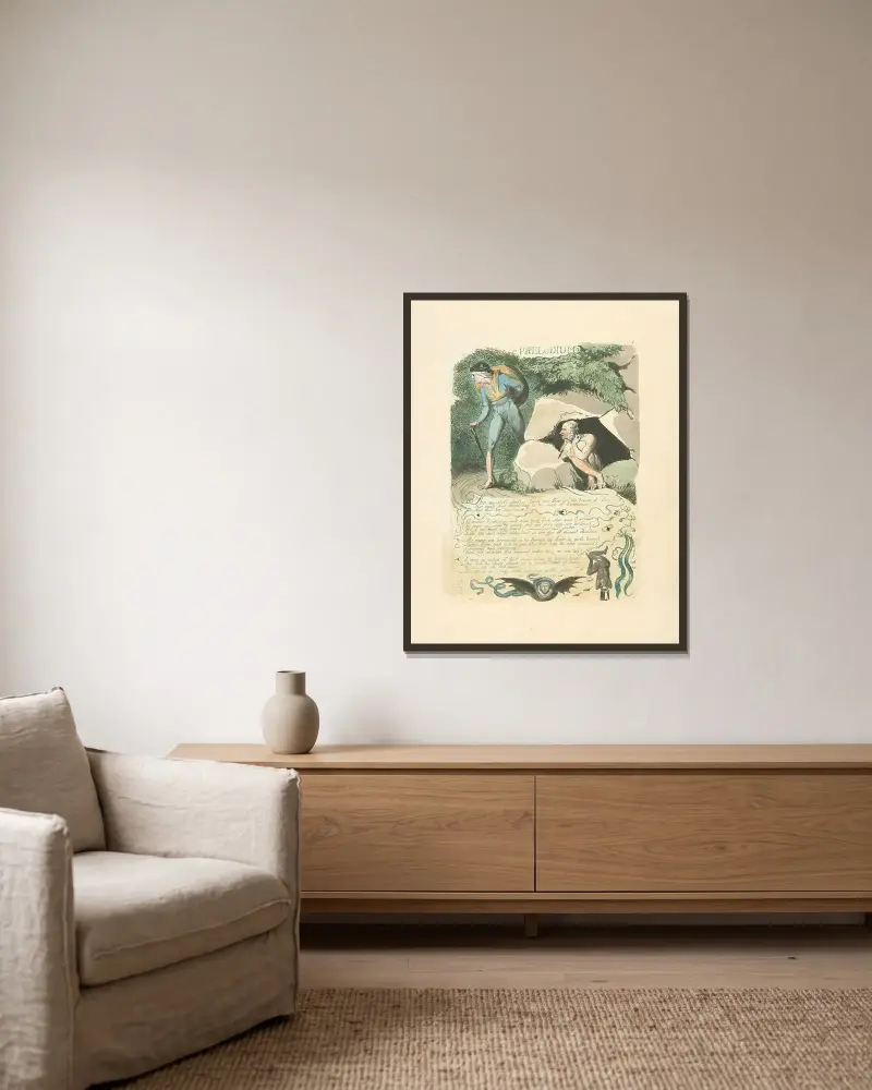 Preludium von William Blake gerahmt an einer Wand