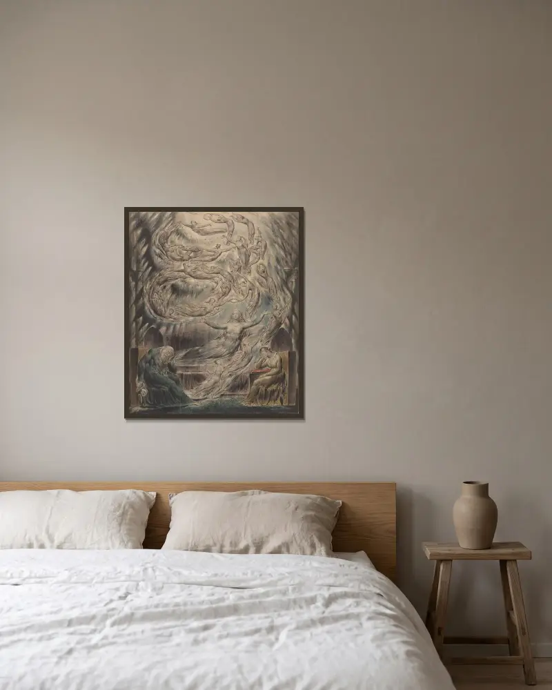 Der Traum der Königin Katharina von William Blake gerahmt an einer Wand