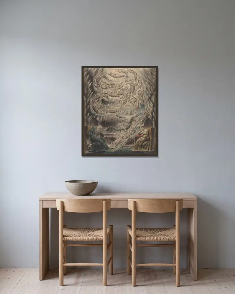Der Traum der Königin Katharina von William Blake gerahmt an einer Wand