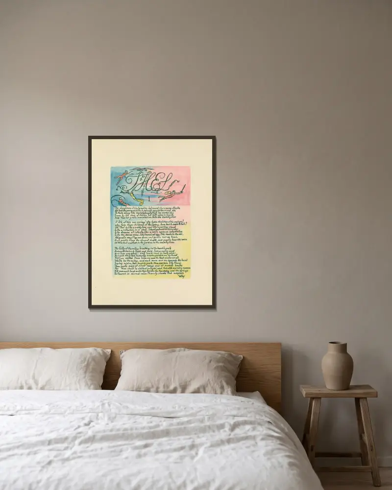 Das Buch Thel, Tafel 2 von William Blake gerahmt an einer Wand
