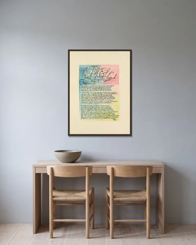 Das Buch Thel, Tafel 2 von William Blake gerahmt an einer Wand