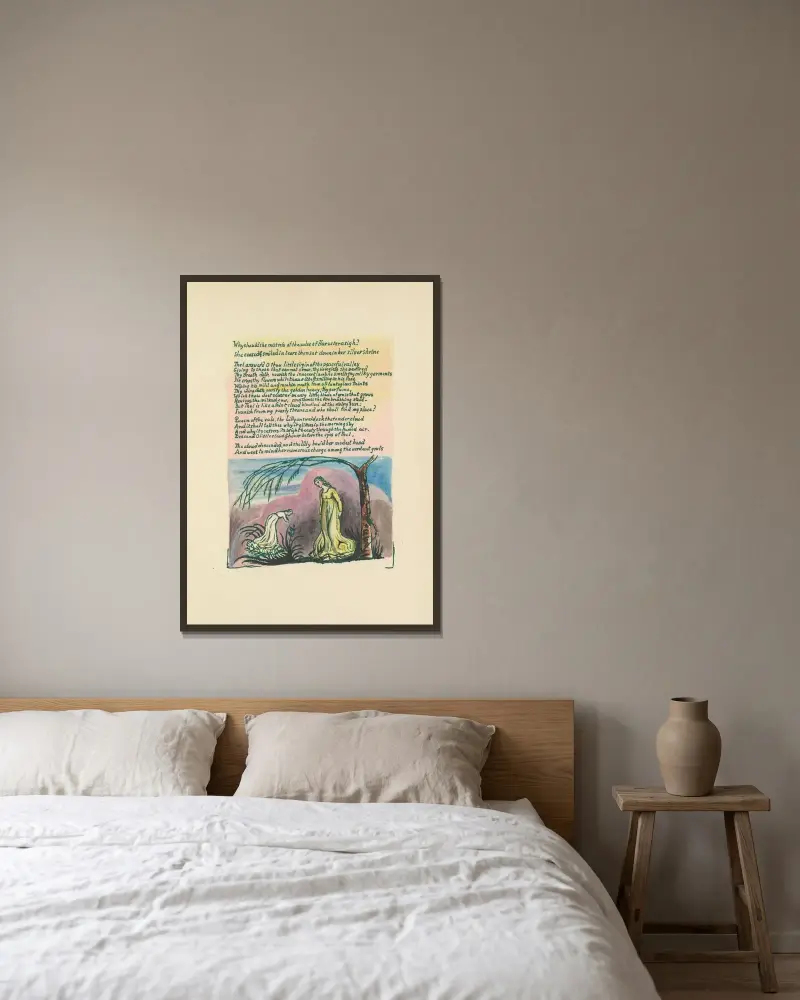 Thels bok, plansch 3 av William Blake inramad på en vägg