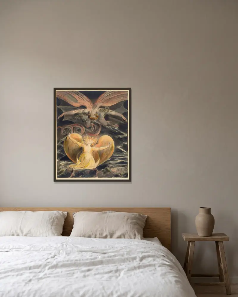 The Great Red Dragon and the Woman Clothed with the Sun av William Blake inramad på en vägg