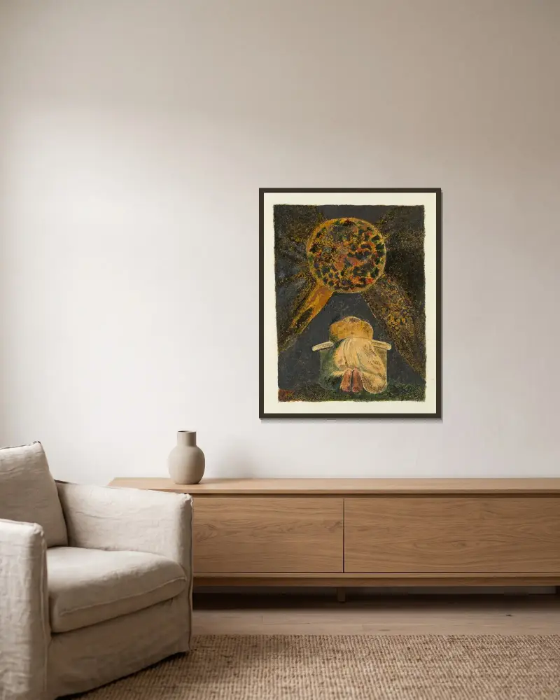 Los sång, Lambeth, plansch 1 av William Blake inramad på en vägg