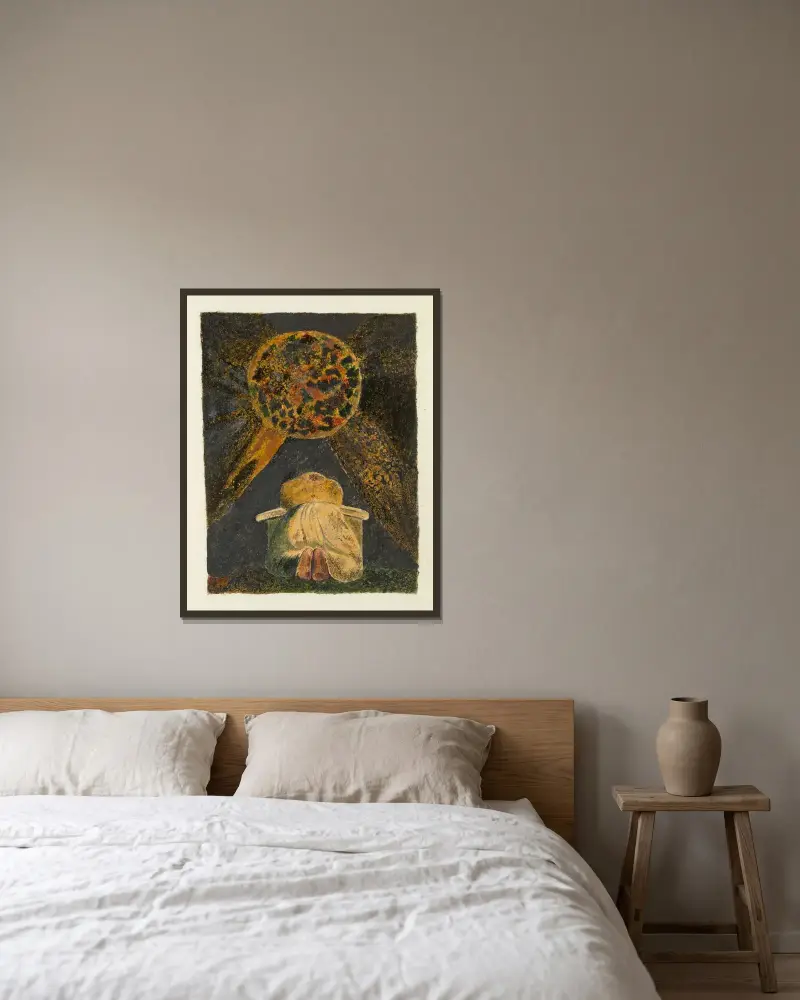 Los sång, Lambeth, plansch 1 av William Blake inramad på en vägg