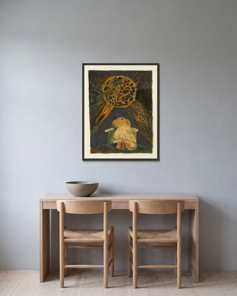 Los sång, Lambeth, plansch 1 av William Blake inramad på en vägg
