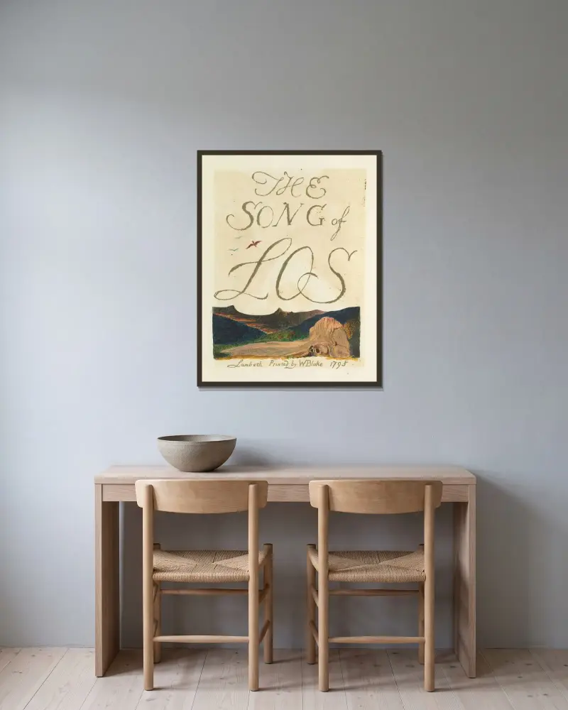 Los sång, Lambeth, plansch 2 av William Blake inramad på en vägg