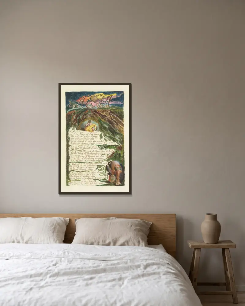 Los sång, Lambeth, plansch 6 av William Blake inramad på en vägg