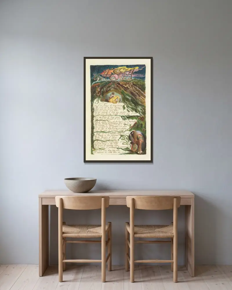 Los sång, Lambeth, plansch 6 av William Blake inramad på en vägg