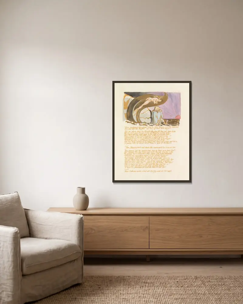 Albions döttrars visioner, plansch 6 av William Blake inramad på en vägg