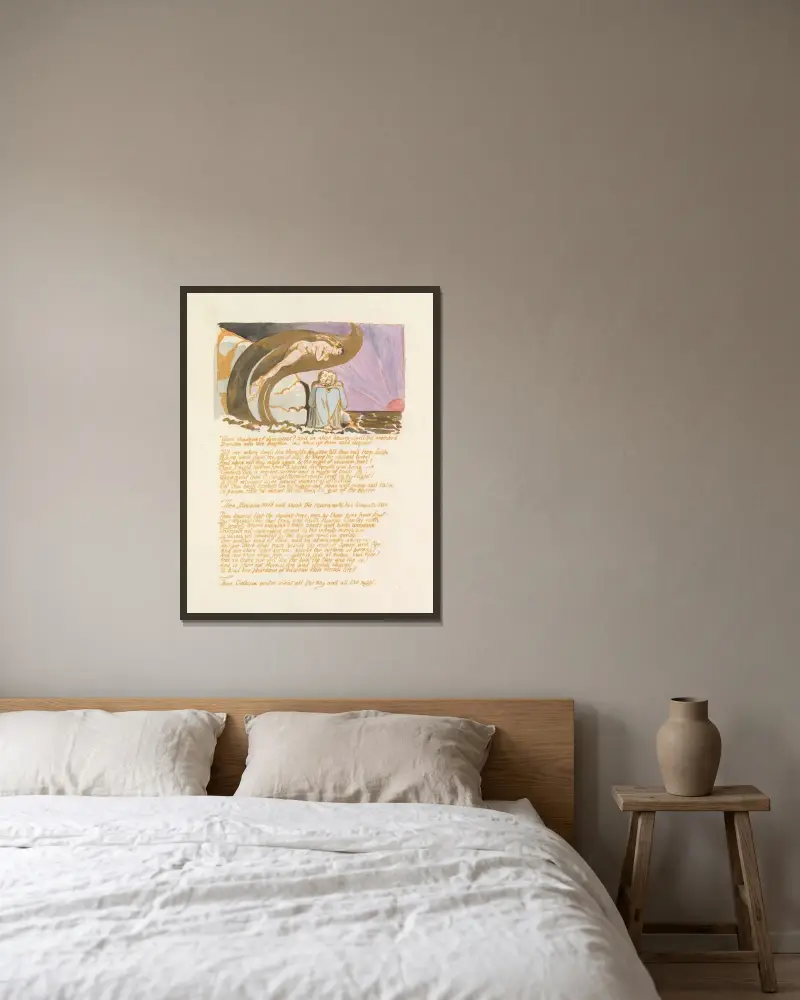 Albions döttrars visioner, plansch 6 av William Blake inramad på en vägg