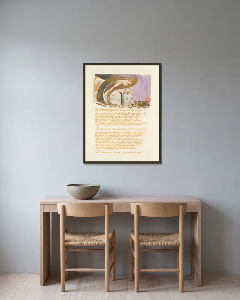 Albions döttrars visioner, plansch 6 av William Blake inramad på en vägg