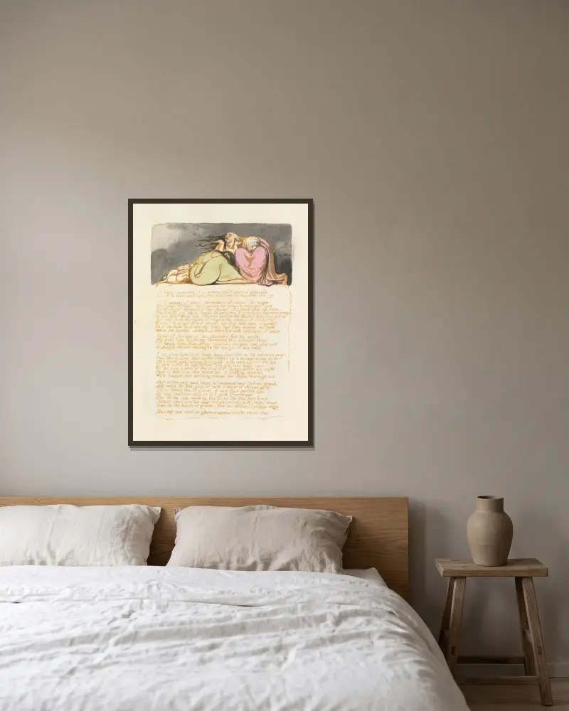 Visionen der Töchter Albions, Tafel 9 von William Blake gerahmt an einer Wand