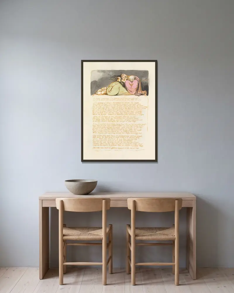 Visionen der Töchter Albions, Tafel 9 von William Blake gerahmt an einer Wand