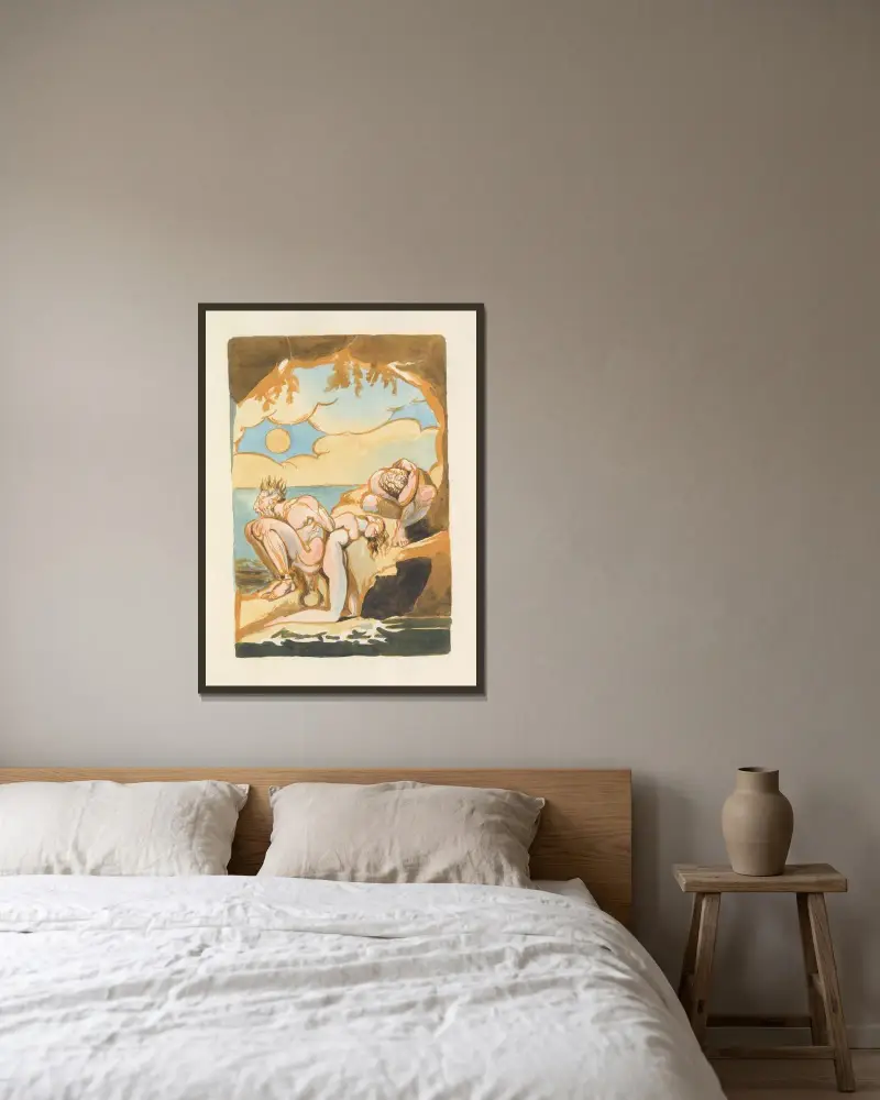 Albions döttrars visioner, plansch 11 av William Blake inramad på en vägg