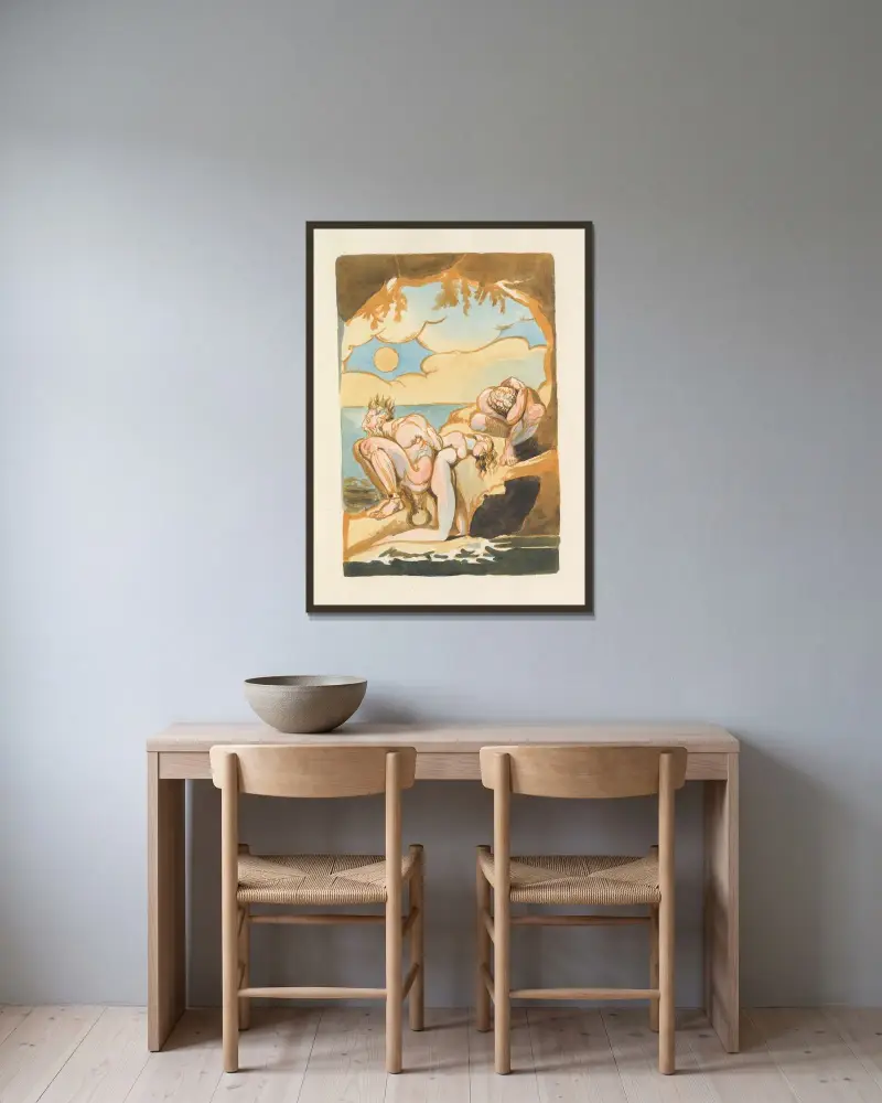Albions döttrars visioner, plansch 11 av William Blake inramad på en vägg