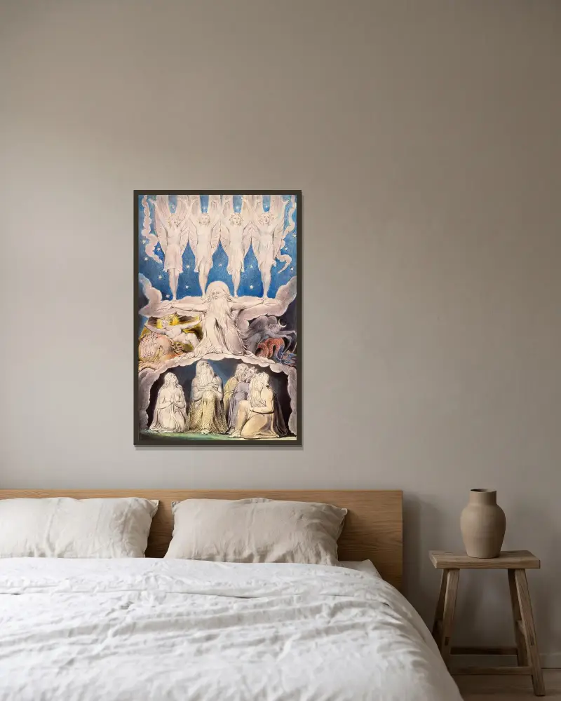När morgonstjärnorna sjöng tillsammans av William Blake inramad på en vägg