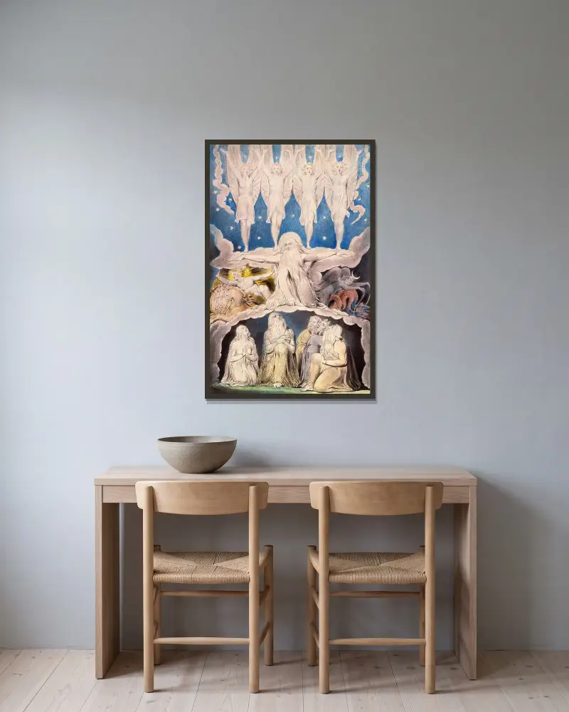 När morgonstjärnorna sjöng tillsammans av William Blake inramad på en vägg
