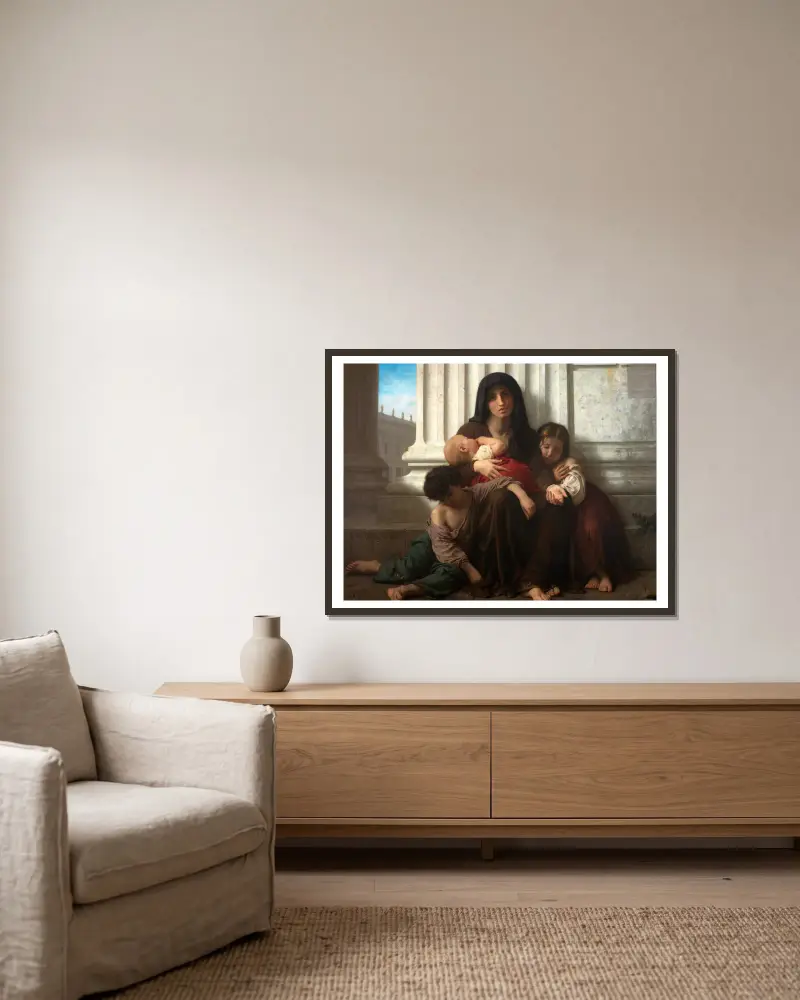 Charity av William Bouguereau inramad på en vägg