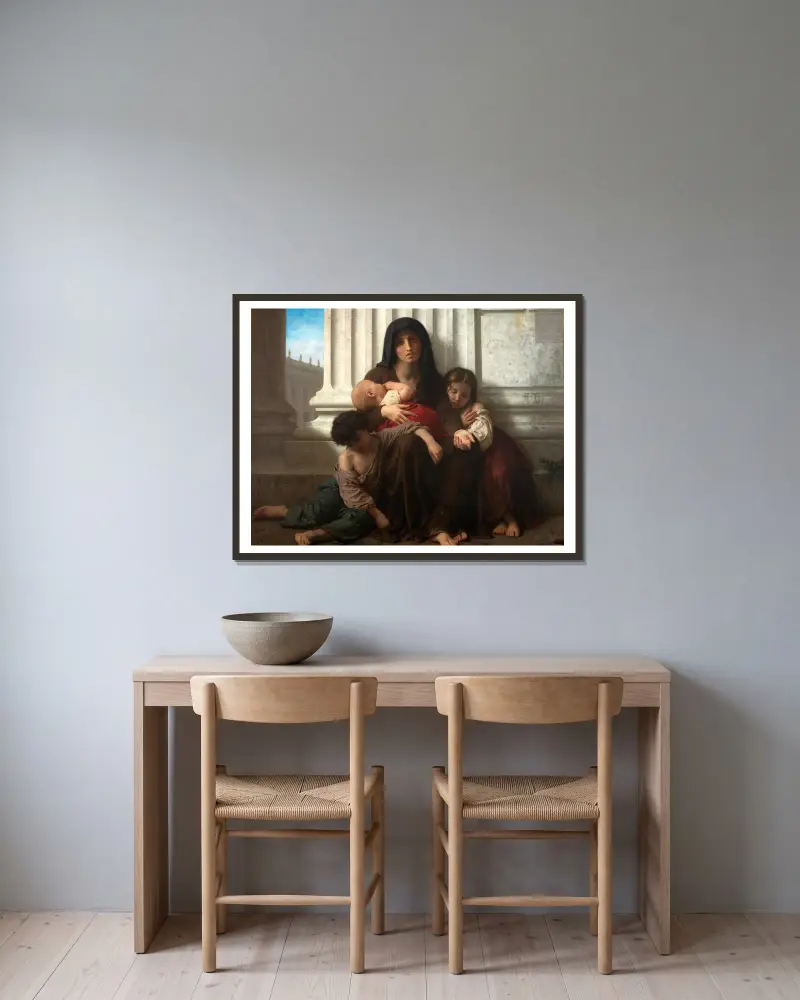 Charity av William Bouguereau inramad på en vägg