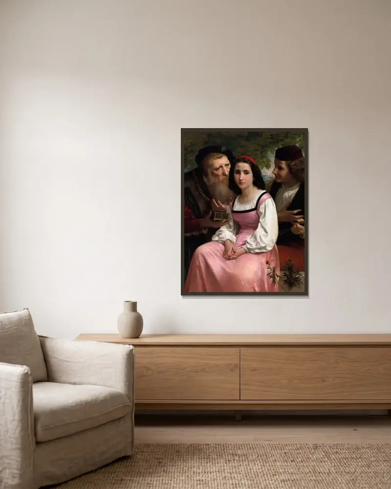Entre la richesse et l’amour av William Bouguereau inramad på en vägg